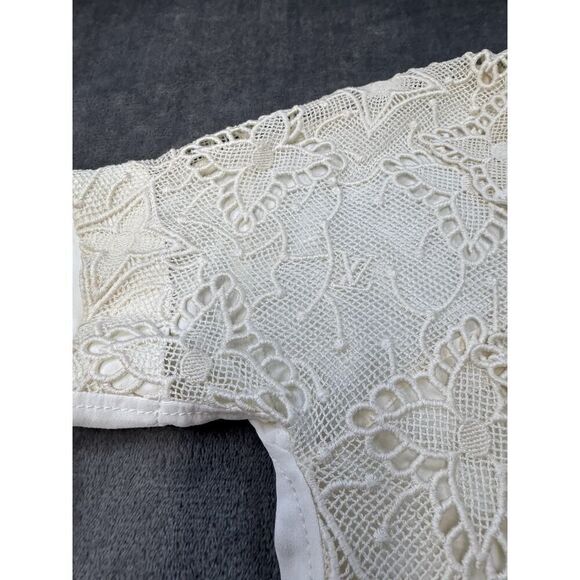 Louis Vuitton VTG Cream Lace Monogram Logo T-Shirt Top 34 FR (XS)Made in Italy - Picture 9 of 15